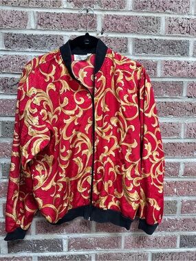 Impressions Red & Gold Baroque Bomber Jacket